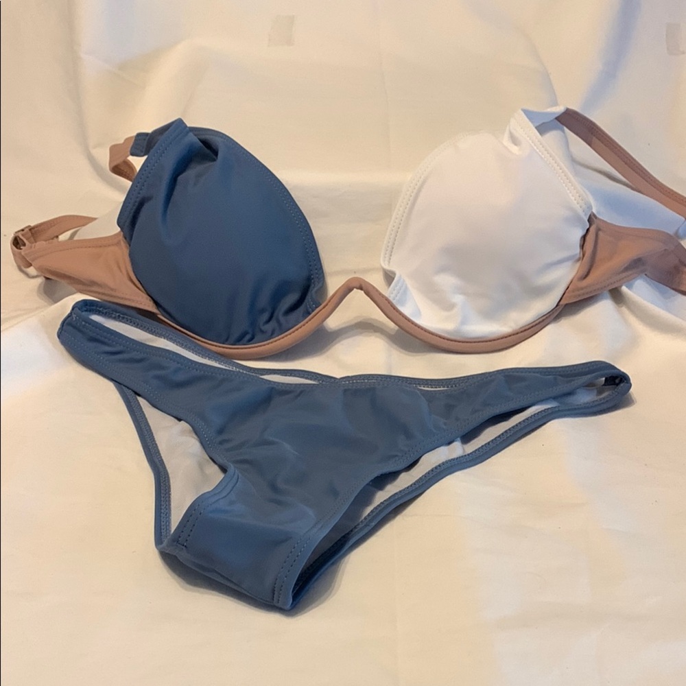 Blue and White Bikini Set